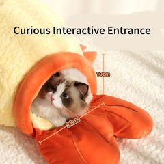 A cat bed in the shape of fried shrimp